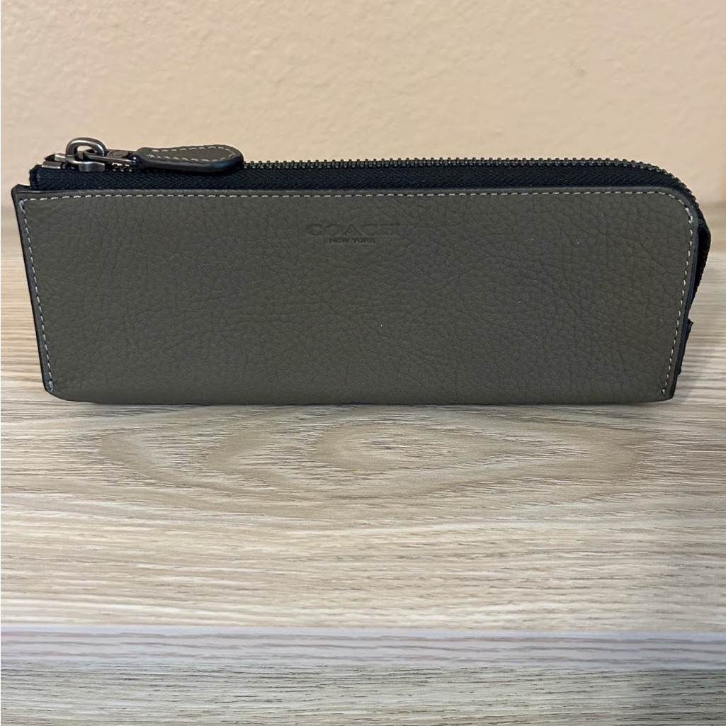 Coach Pencil Utility Pouch Leather Organizer Case Gunmetal Grey Rare